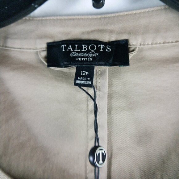 NWT $99 Talbots Petites Womens Size 12P Tan Ruffle Button Front Blazer - Picture 7 of 13